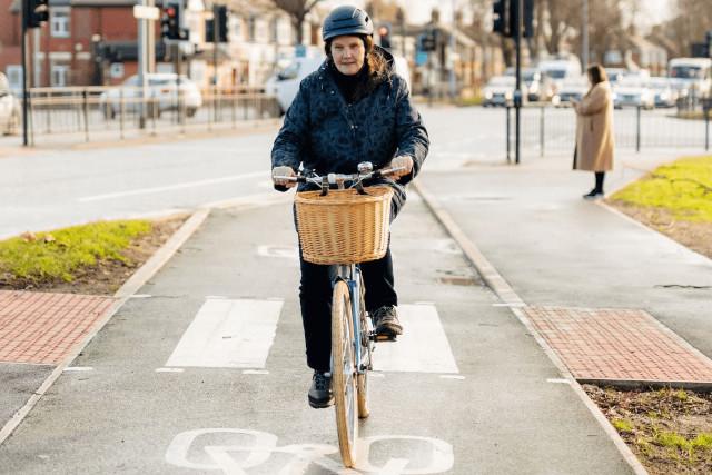 a women riding a bike